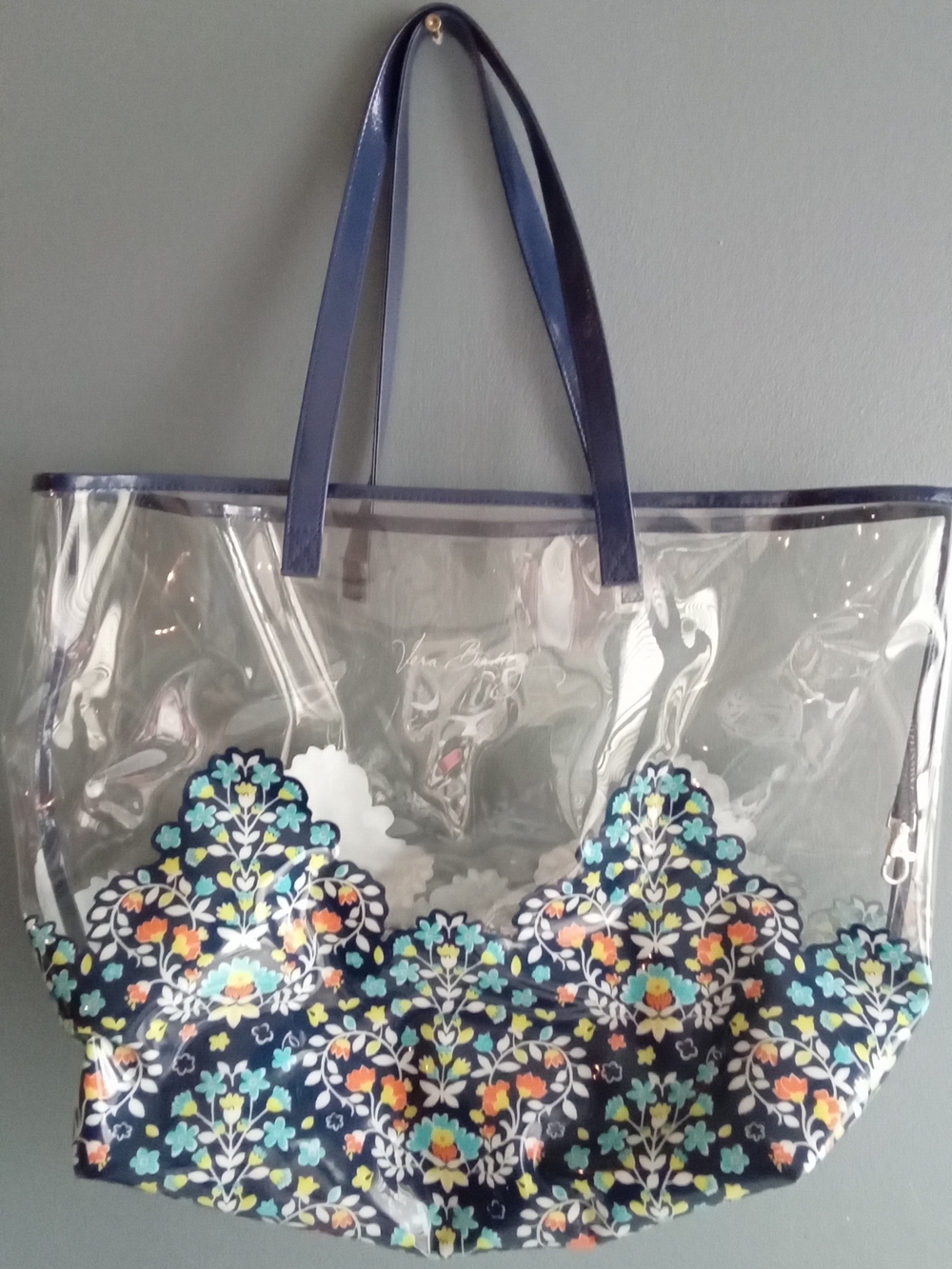 Vera Bradley Clear Floral Medallion Tote Bag and Pouch Set Stadium Approved Navy - Picture 2 of 8
